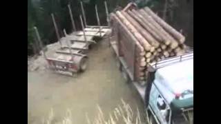 Krasses Wendemanöver eines Holztransporters mit Anhänger [upl. by Jacquette]