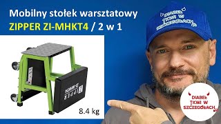 Mobilny stołek warsztatowy ZIPPER ZIMHKT4  taboret na kółkach z półką oraz stopień 2 w 1 do 136kg [upl. by Eerak230]