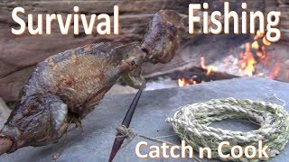 Survival Fishing Catch n Cook Primitive Gorge Hook [upl. by Elgar]