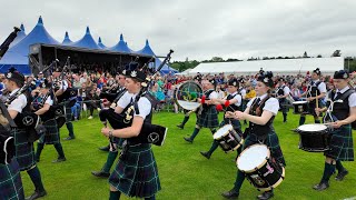 Forres Pipe Band playing Corriechollies Welcome on the march during 2024 Inverness Highland Games [upl. by Leuamme]