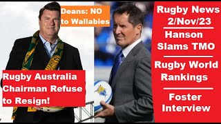 Rugby News 2Nov Rugby World Rankings Rugby Australia Chairman Wont Resign Ian Foster emotional [upl. by Iatnwahs]