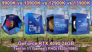 Intel 9900K vs 10900K vs 12900K vs 13900K  RTX 4090  Test in 11 Games  FHD1920x1080 [upl. by Millwater519]