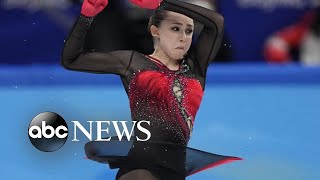 Russia figure skater competes after testing positive for banned substance  ABCNL [upl. by Starling192]