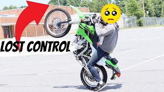 LOST CONTROL DOING A FOOT DRAG WHEELIE ON MY DIRT BIKE [upl. by Sowell213]