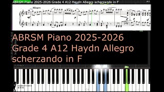 ABRSM Piano 2025 2026 Grade 4 A12 Haydn Allegro scherzando in F [upl. by Ednihek471]