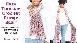 HOW TO CROCHET A SCARF Easy Beginner Tunisian Crochet Scarf Step by Step Lion Brand Homespun Yarn [upl. by Nosmas]