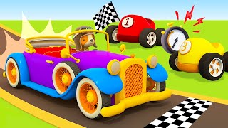 Colored racing cars amp the retro car at the double loop Full episodes Helper cars cartoons for kids [upl. by Yasnyl390]