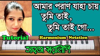 Amaro Porano Jaha Chay l Rabindra Sangeet l Swaralipi Tutorial l Harmonium Notation Sohoj Swaralipi [upl. by Travis]