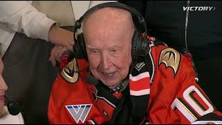 101 Year Old US ARMY Vet takes over the AnaheimDucks Broadcast Hilarious THANKS FOR YOUR SERVICE [upl. by Klockau]