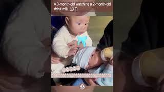 Amazing Moment During Feeding Time 3MonthOld Baby Fixated on 2MonthOld Sibling [upl. by Ellah417]