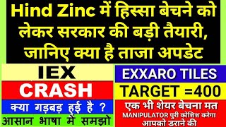 Hindustan zinc ofs news  iex share kyu gira  iex share hold or sell  exxaro tiles stock split [upl. by Chretien]