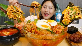 MUKBANG 비빔밥에 소주 뚝딱 비빔밥 우렁된장찌개 떡갈비 먹방 Bibimbap with soju Real sound asmr eating [upl. by Aridan688]