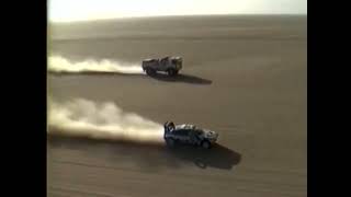 DAF Turbotwin X1 Paris Dakar 1988 Jan de Rooy mass start overtake Ari Vatanen Peugeot 405T16 [upl. by Ahsal]