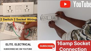 how to install 16 amp switch amp socket  16 amp switch connection  2 switch 2 socket board install [upl. by Alyakcm149]