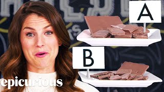 Chocolate Expert Guesses Cheap vs Expensive Chocolate  Price Points  Epicurious [upl. by Etnelav36]