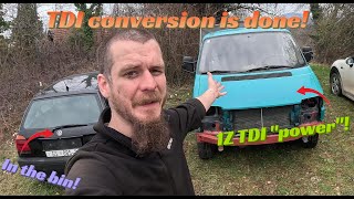 VW T4 cheap TDI conversion using Golf III parts  throttle pedal downpipe and first drive [upl. by Enyamart]