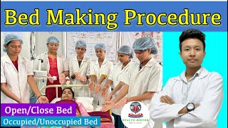 Bed Making Procedure In Nursing  OpenClose  Occupied and unoccupied Bed Making  Health Sector [upl. by Joann677]