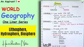 Lithosphere Hydrosphere amp Biosphere  Lec16  World geography  One Liners Topic Wise [upl. by Randal]