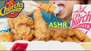 ASMR Churchs FRIED CHICKEN  Gravy  Fried Okra  Hush Puppies 수 엘라 먹방 No Talking suellASMR [upl. by Tigirb402]