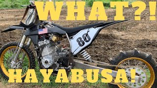 SUZUKI HAYABUSA DIRT BIKE SCARY FAST HILL CLIMB MOTOCROSS STYLE FRAME WITH SPORT BIKE MOTOR Wow [upl. by Imnubulo]