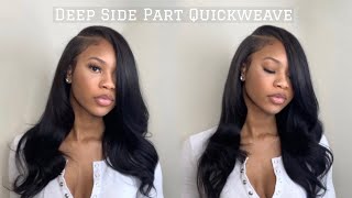 HOW TO Deep Side Part Quick Weave With Curls [upl. by Kendell356]