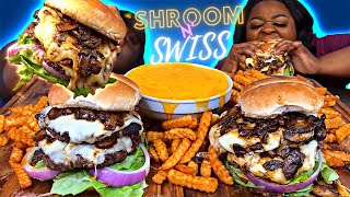 CULVERS INSPIRED MUSHROOM AND SWISS DOUBLE BUTTERBURGER  MUKBANG EATING SHOW [upl. by Giralda488]