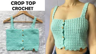 🌈Crop Top Tejido a Crochet  Cropped top with crochet straps PASO A PASO  Verano [upl. by Atikin]