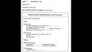 IELTS Listening Practice Section1 Enquiry about booking hotel room for event [upl. by Tamra]