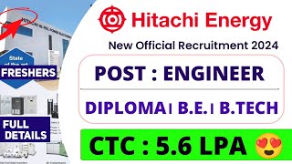 Hitachi Energy Recruitment 2024ред ENGINEERред CTC 56 LPAред Permanent Jobред Job Vacancy 2024ред Jobs 2024 [upl. by Elletnuahc]