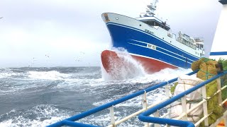 Ship in Storm  Fishing Trawler in Rough Seas and Massive Waves 4K [upl. by Betz591]