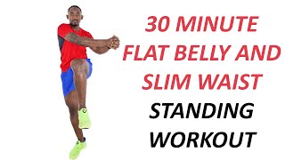 30 MINUTE FLAT BELLY AND SLIM WAIST CARDIO WORKOUT  All Standing Exercises [upl. by Nylra]