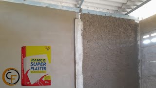 Wall plastering by using ramco super plaster  compound wall slab plastering [upl. by Breh]