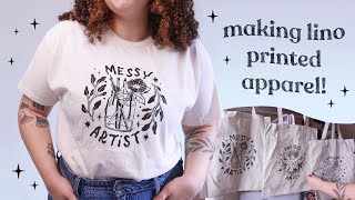 Making Lino Printed Apparel 🌱 Studio Vlog [upl. by Darby]