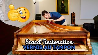 Vernis au tampon on the soundboard  ERARD 1876 2M45 RESTORATION PART V [upl. by Cinamod785]