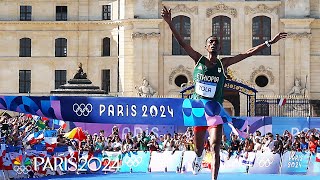 Tola breaks Ethiopias 24year marathon drought with Olympic record gold in Paris  NBC Sports [upl. by Neenaj]