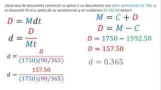 Descuento simple comercial y real  Matemáticas financieras  Ejemplo 3 [upl. by Arolf20]