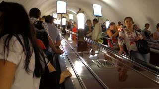 St Petersburg Metro—Take a PeopleWatching Ride on a Long Escalator [upl. by Ynamreg]