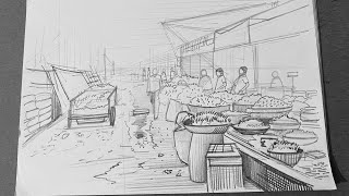 Street Vendors using 1point perspective  artistdeepkaran artist perspective composition [upl. by Natehc]