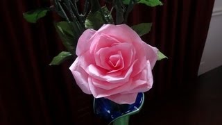 How to make tissue paper rose flower with wrapping method  Valentines day craft [upl. by Bierman]