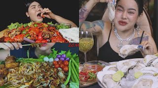 BEST THAI MUKBANGERS AND THAI FOODS PART 1 w Commentary Click CC [upl. by Zetnom]