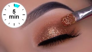 5 MINUTE Golden Glitter Eye Makeup  Quick amp EASY [upl. by Aynatahs]