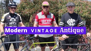 Modern vs Vintage amp Antique Road Racing Bicycles Calfee Tetra Pro Frejus Supercorsa Claude Delage [upl. by Lorne]