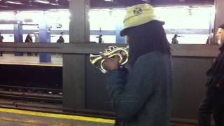 quotHarlem Nocturnequot by pocket trumpet player in NYC subway [upl. by Airbmat896]