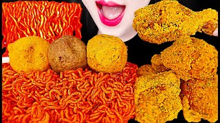 ASMR Fried Chicken Cheese Ball Noodles 뿌링클 치킨 닭다리 라면볶이 스파게티 치즈볼 먹방 Mukbang Eatng [upl. by Nosa]