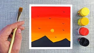 Sunset painting  Poster colour painting ideas for beginners [upl. by Latham]