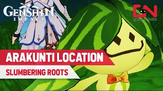 Find Arakunti Location in Genshin Impact  Full Slumbering Roots Quest [upl. by Gomar79]