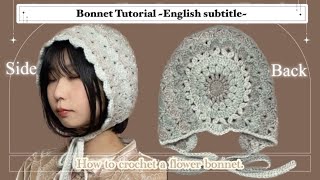 Crochet Bonnet Tutorial🌼【English subtitle version】 [upl. by Abagail816]