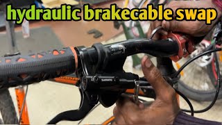 how to swap hydraulic brake hoses cablehydraulic brake cable change cycling hydraulic viral [upl. by Akimal]