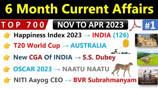 Last 6 Month Current Affairs  Nov 2022 To April 2023  Top 700 Current Affairs  For SSC CGL CHSL [upl. by Lombardy]