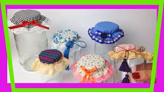 🎉Como hacer COFIAS para 🎀 Decorar FRASCOS  con o sin Máquina de coser manualidad fácil [upl. by Garceau]